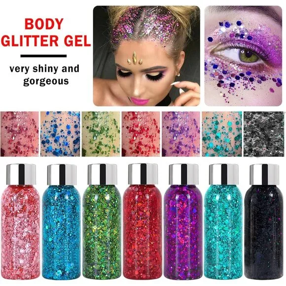 Body Glitter Gel Face and Body Makeup Liquid Long Lasting Black Mermaid Scales - Picture 2 of 7